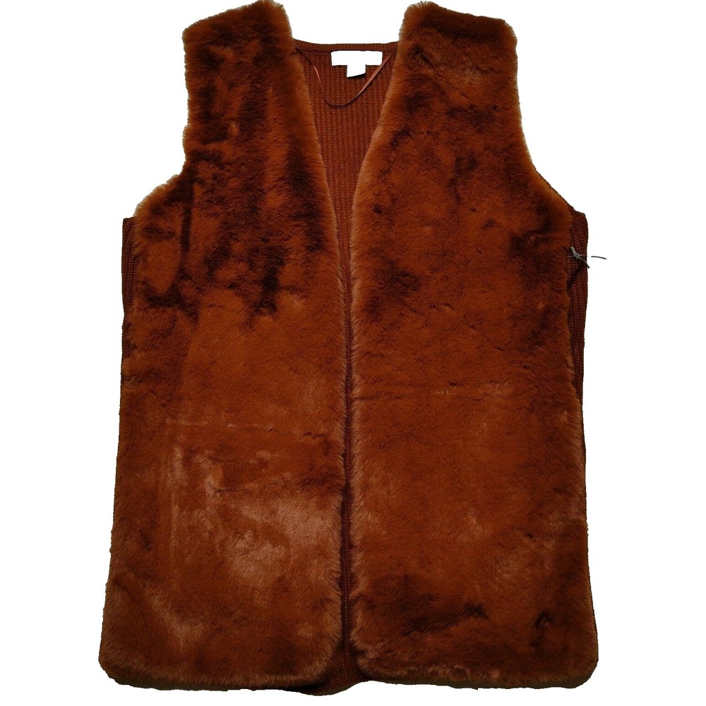 Liz Claiborne Women Large Rust Faux Fur Acrylic Sweater Vest NEW